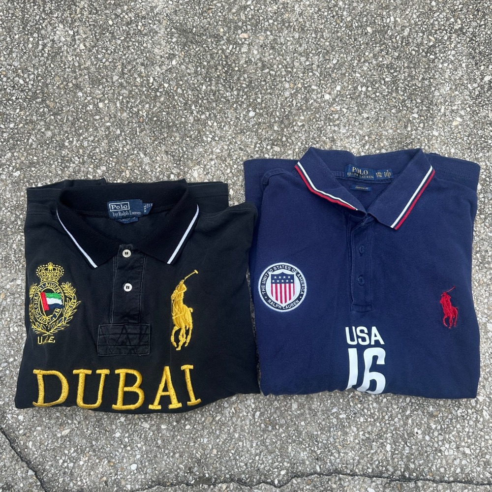Polo Ralph Lauren Big Pony Dubai & USA Polo Shirts Bundle Mens XXL Black Navy